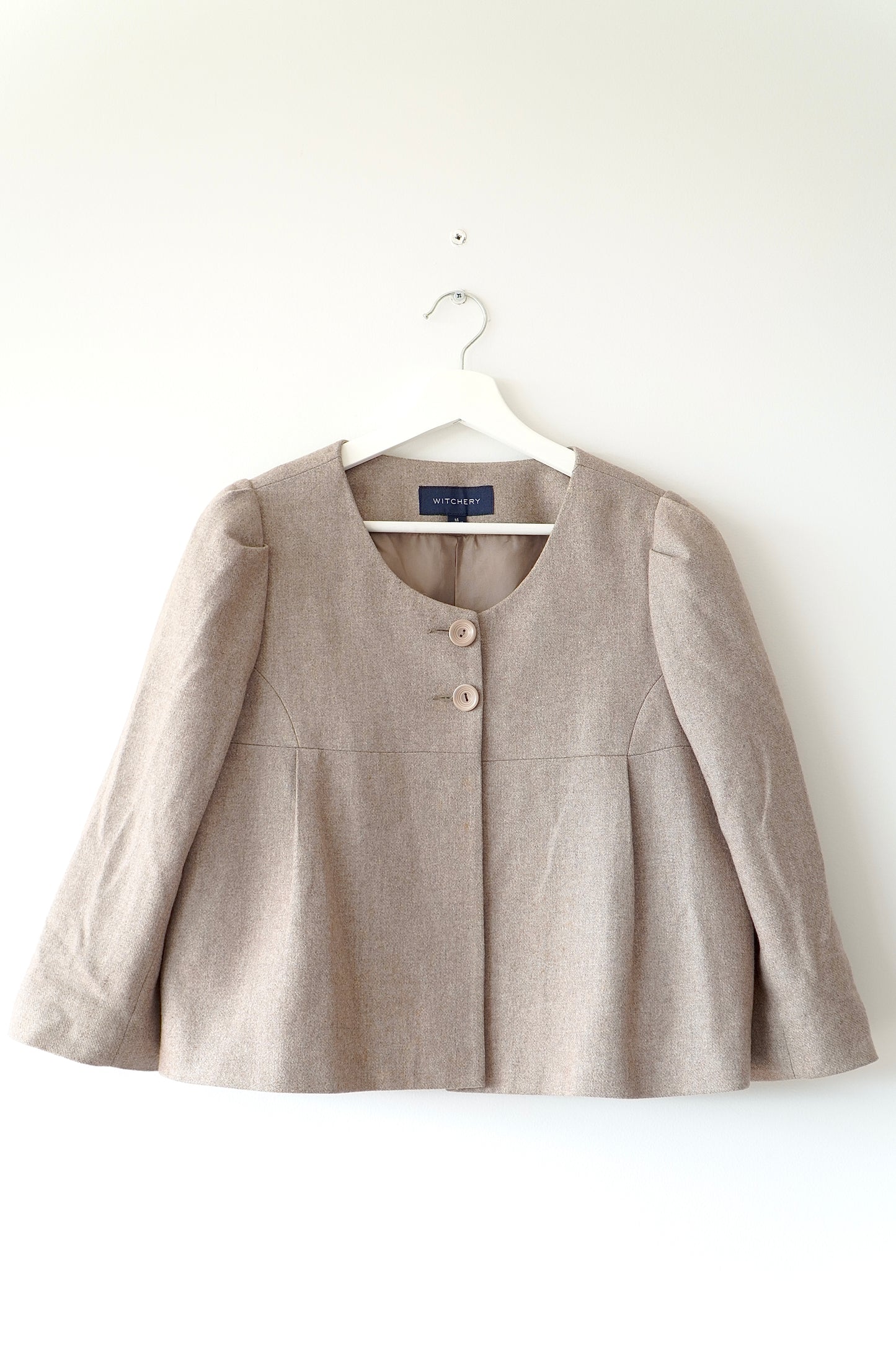 Witchery Light Brown Cropped Wool Blend Jacket (14 Au)