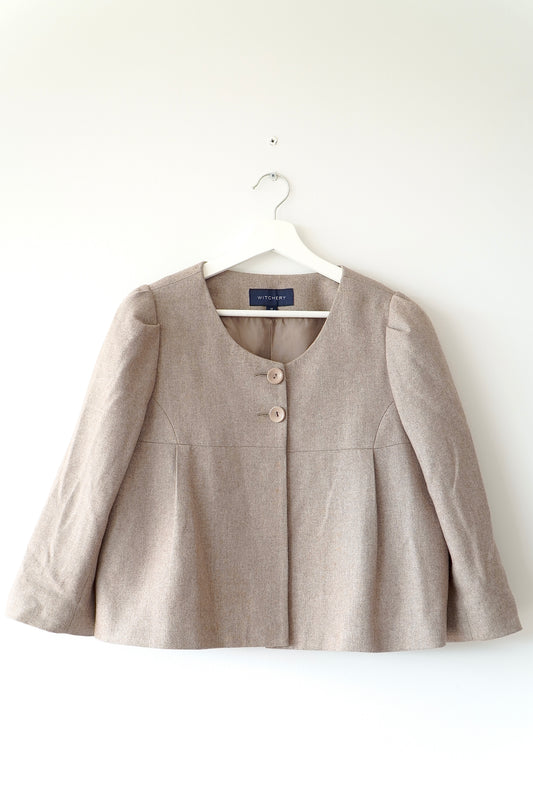 Witchery Light Brown Cropped Wool Blend Jacket (14 Au)