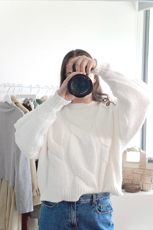 ONE MILE Off-White Cable Knit Jumper (XS)