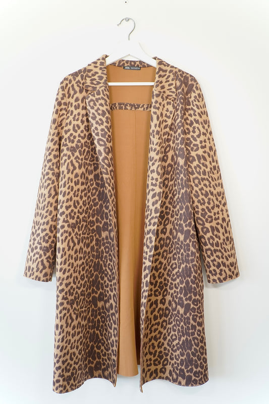 Zara Brown Leopard Print Coat (L)