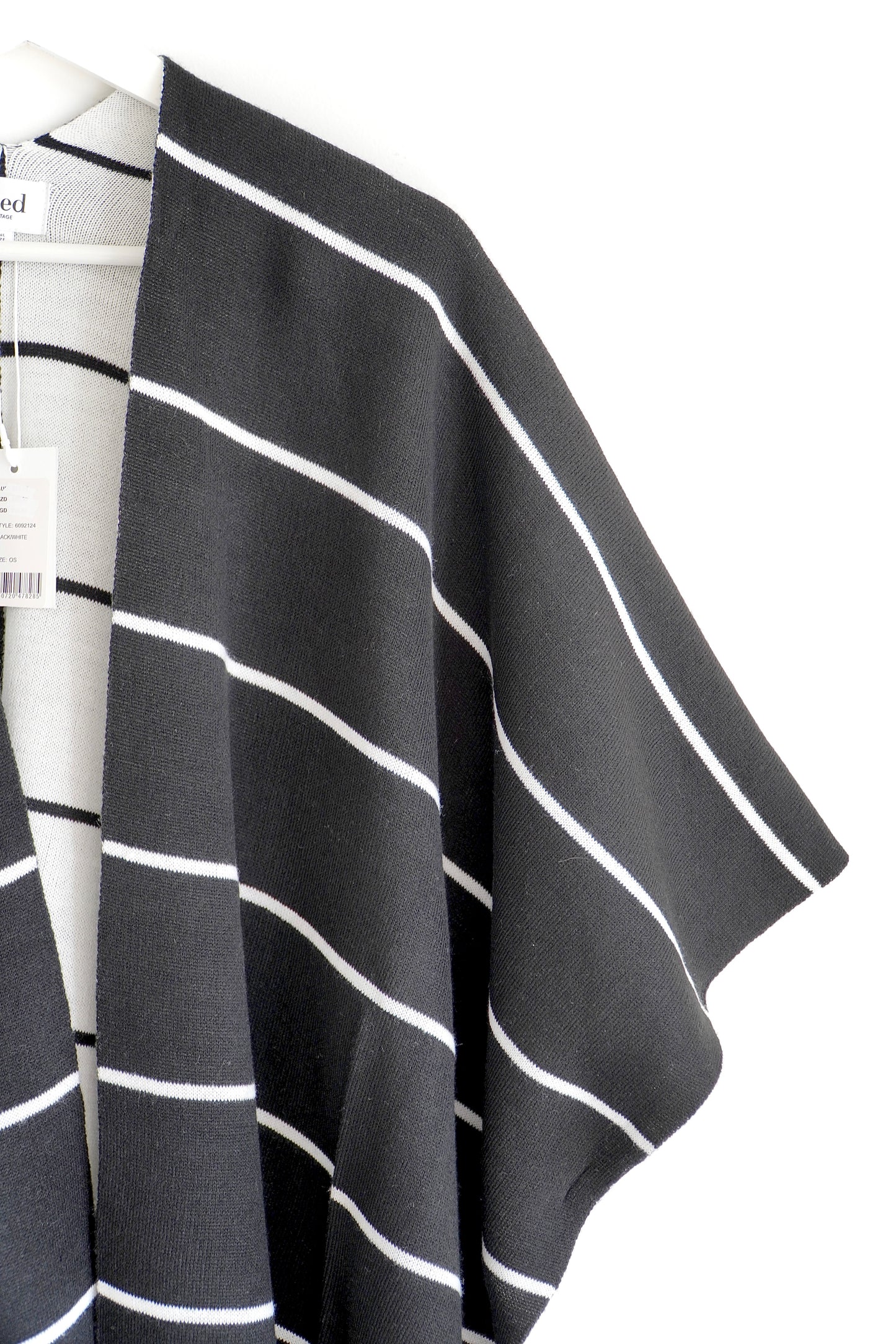 Seed Heritage Black and White Striped Kimono-Style Poncho (O/S)