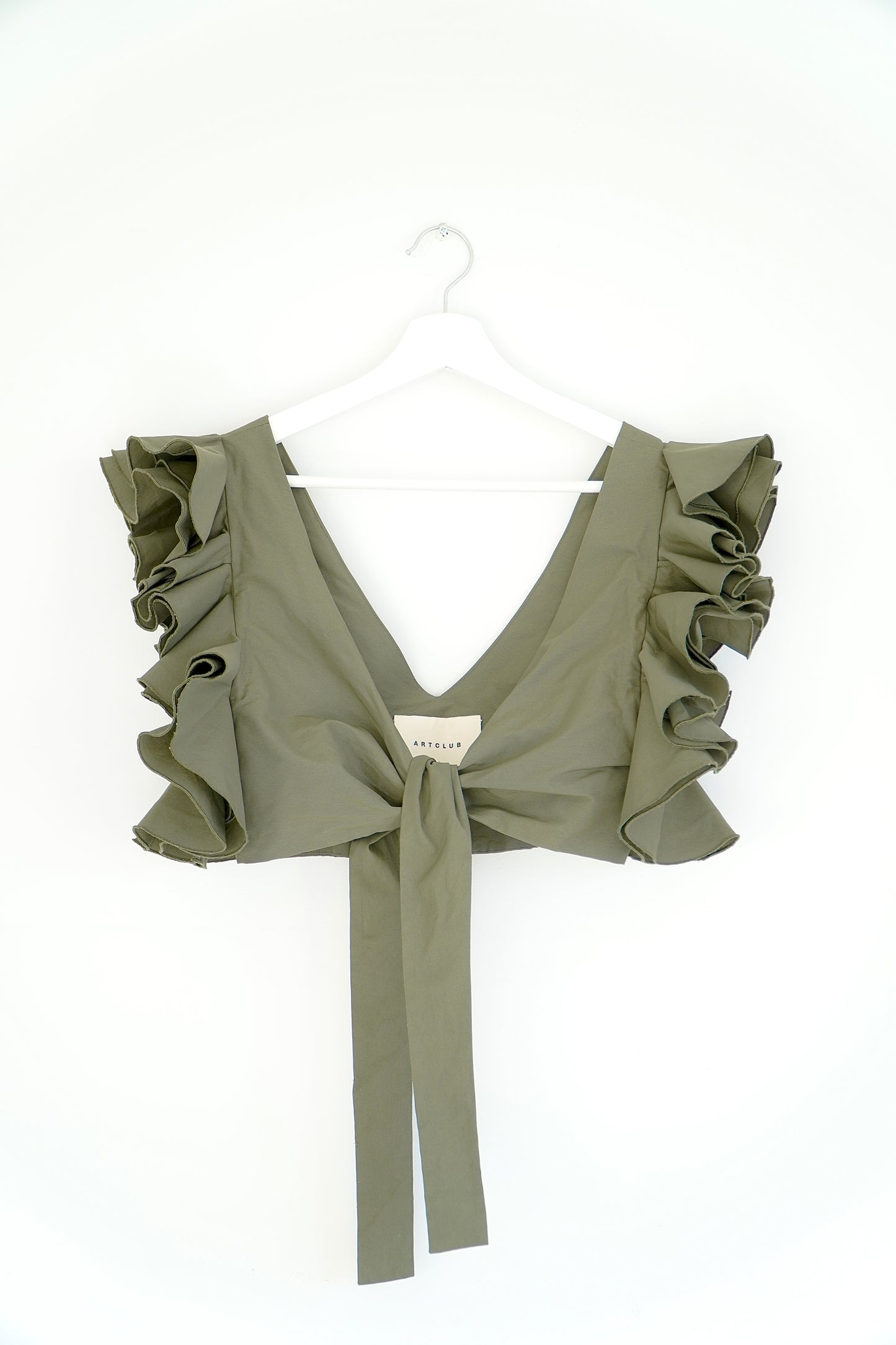 ARTCLUB Army Green ‘Le Cercle’ Cropped Ruffled Top (S)
