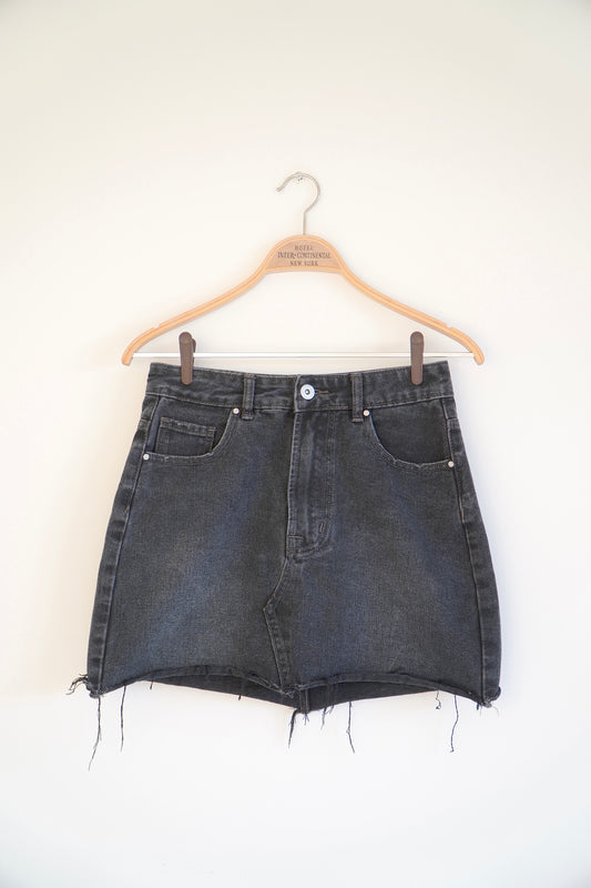 Cotton On Black Denim Frayed Mini Skirt (8 Au)