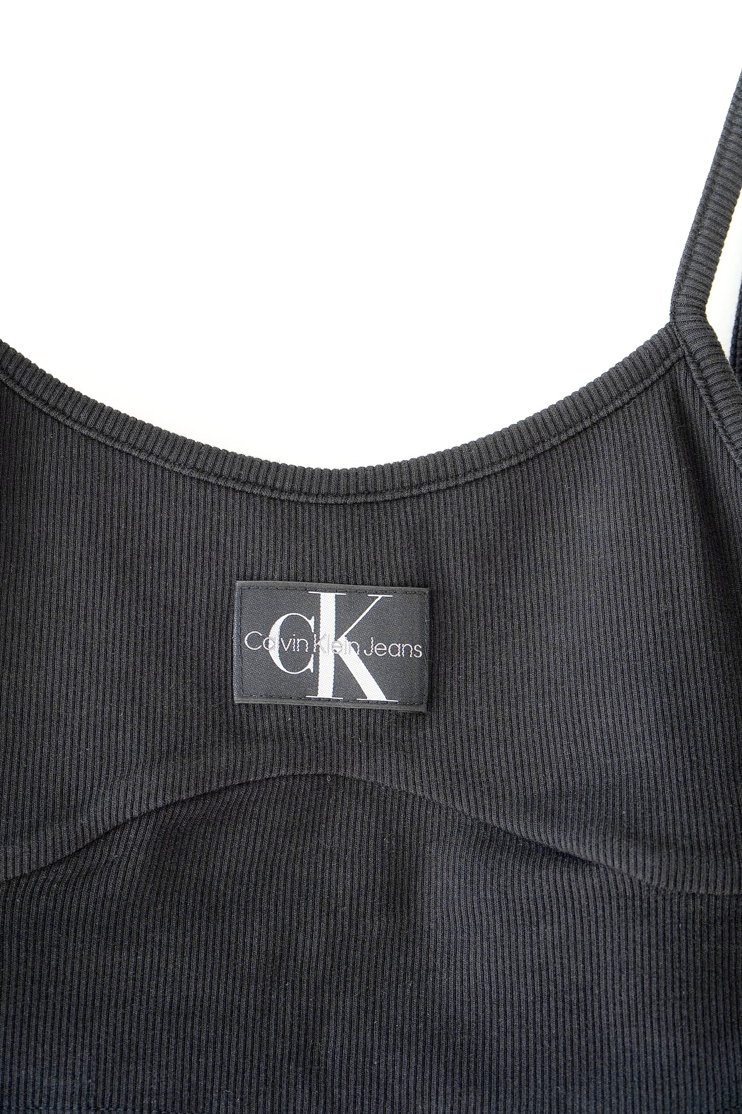 Calvin Klein Jeans Black Rib Bralette Top w/ Logo Badge (S)