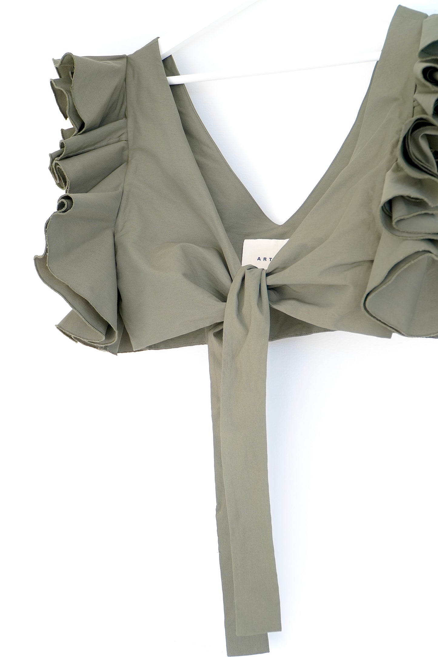 ARTCLUB Army Green ‘Le Cercle’ Cropped Ruffled Top (S)