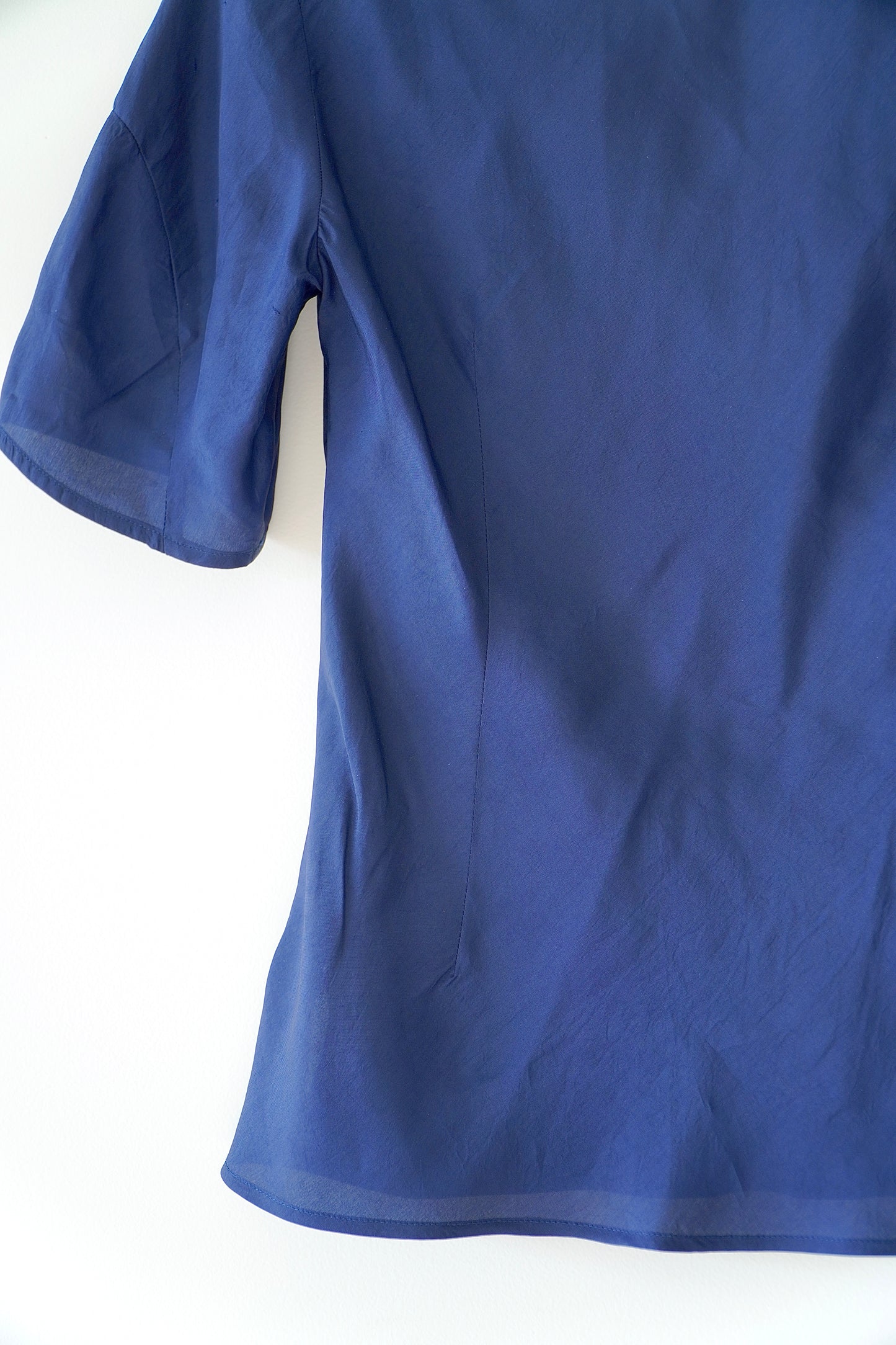 Veronika Maine Navy Lace Trim Classic Silk Blouse (6 Au)