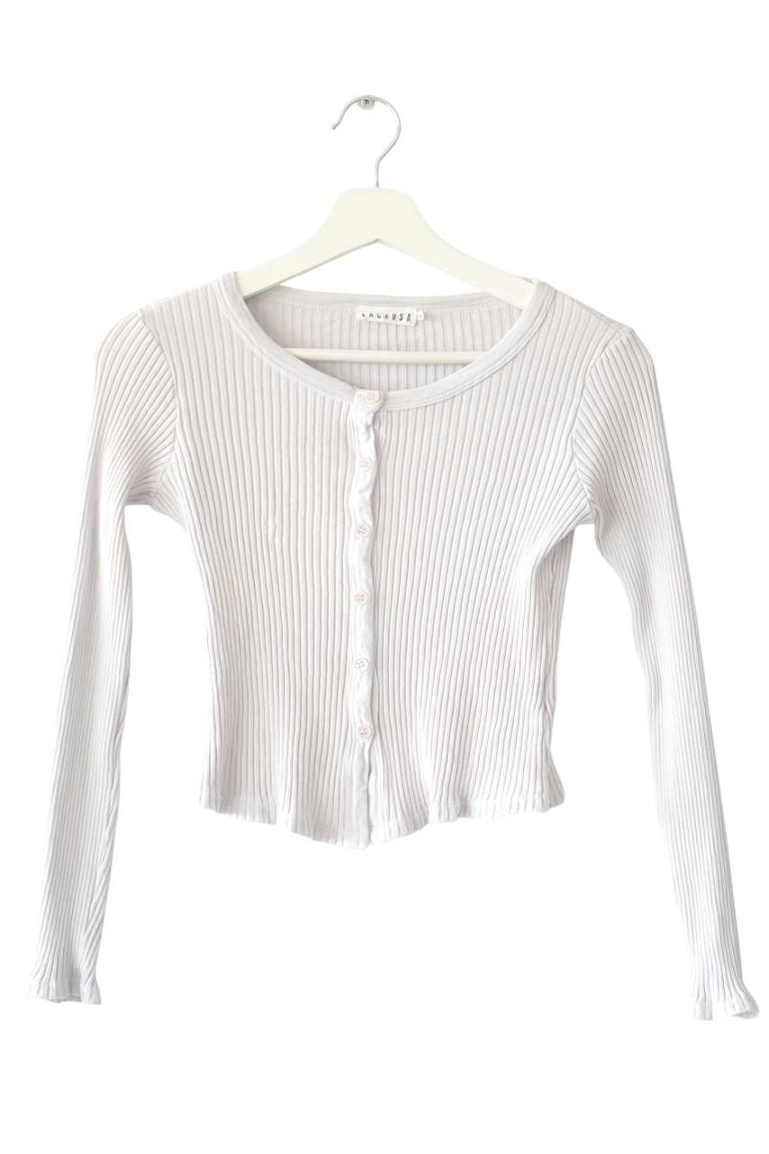 Lacausa Light Violet ‘Lucy’ Button Up 90s Rib Cardigan Top (XS)