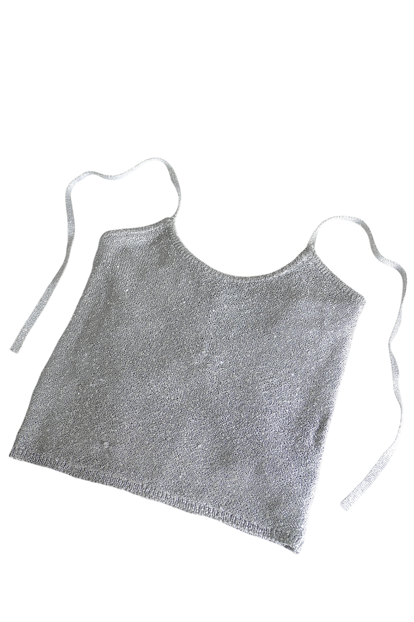 Glassons Grey Silver Sequin Sparkle Tie Halter Top (S)