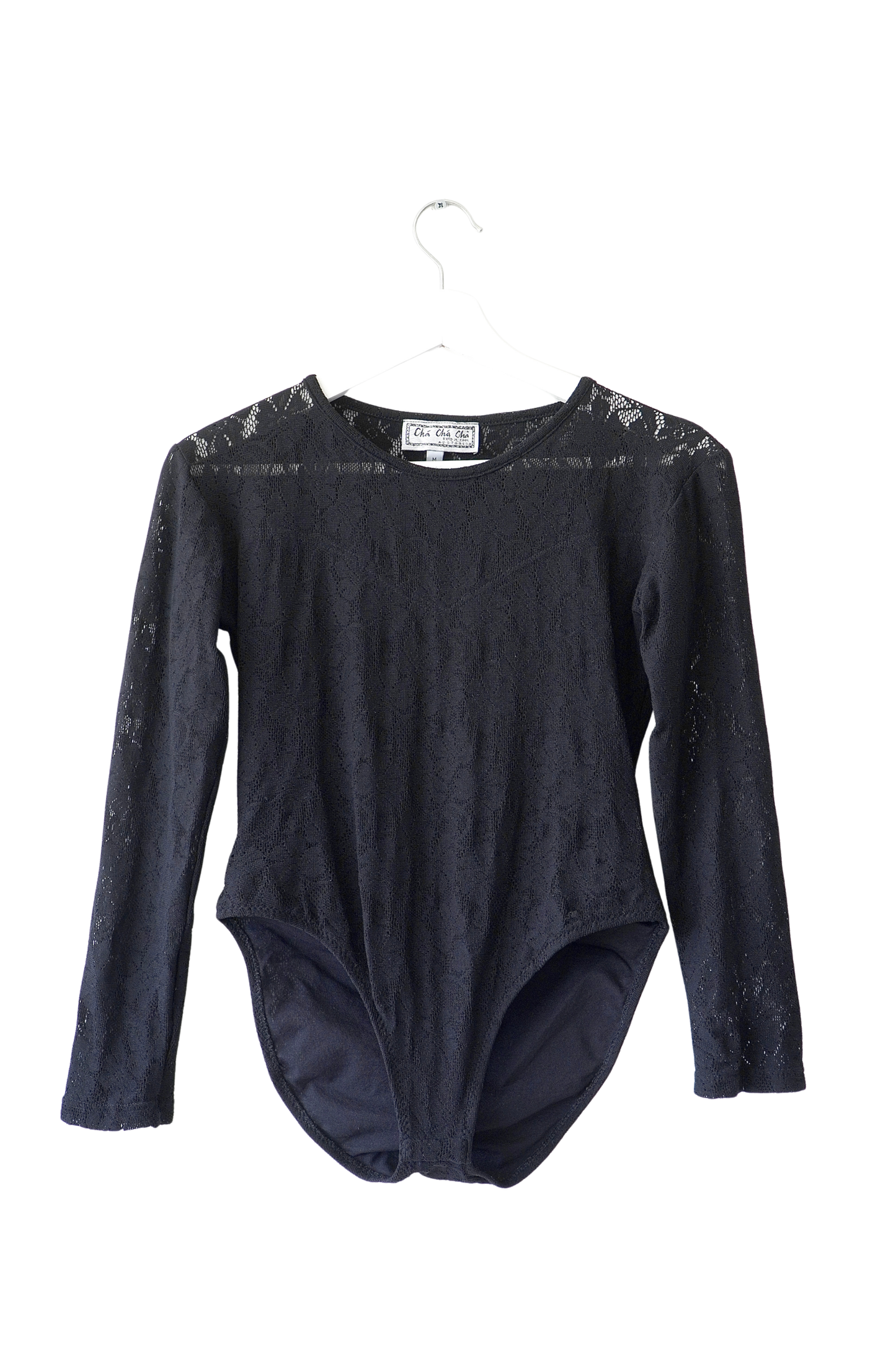 Cha Cha Cha Keep It Cool Vintage Black Floral Lace Long Sleeve Bodysuit (M)