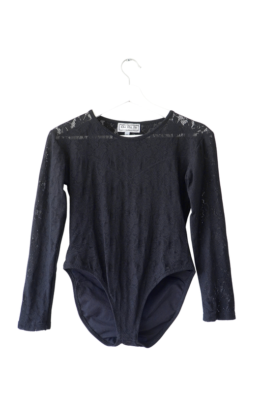 Cha Cha Cha Keep It Cool Vintage Black Floral Lace Long Sleeve Bodysuit (M)