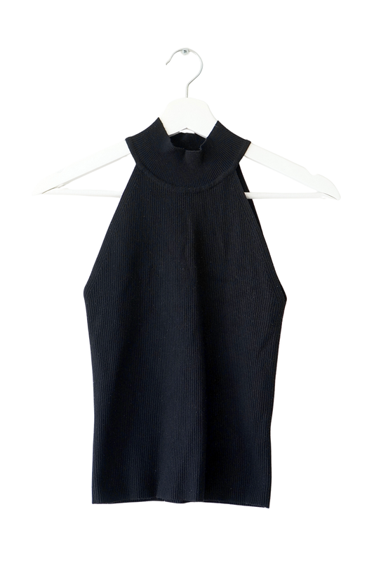 Zara Black Ribbed Halterneck Tank Top (S)