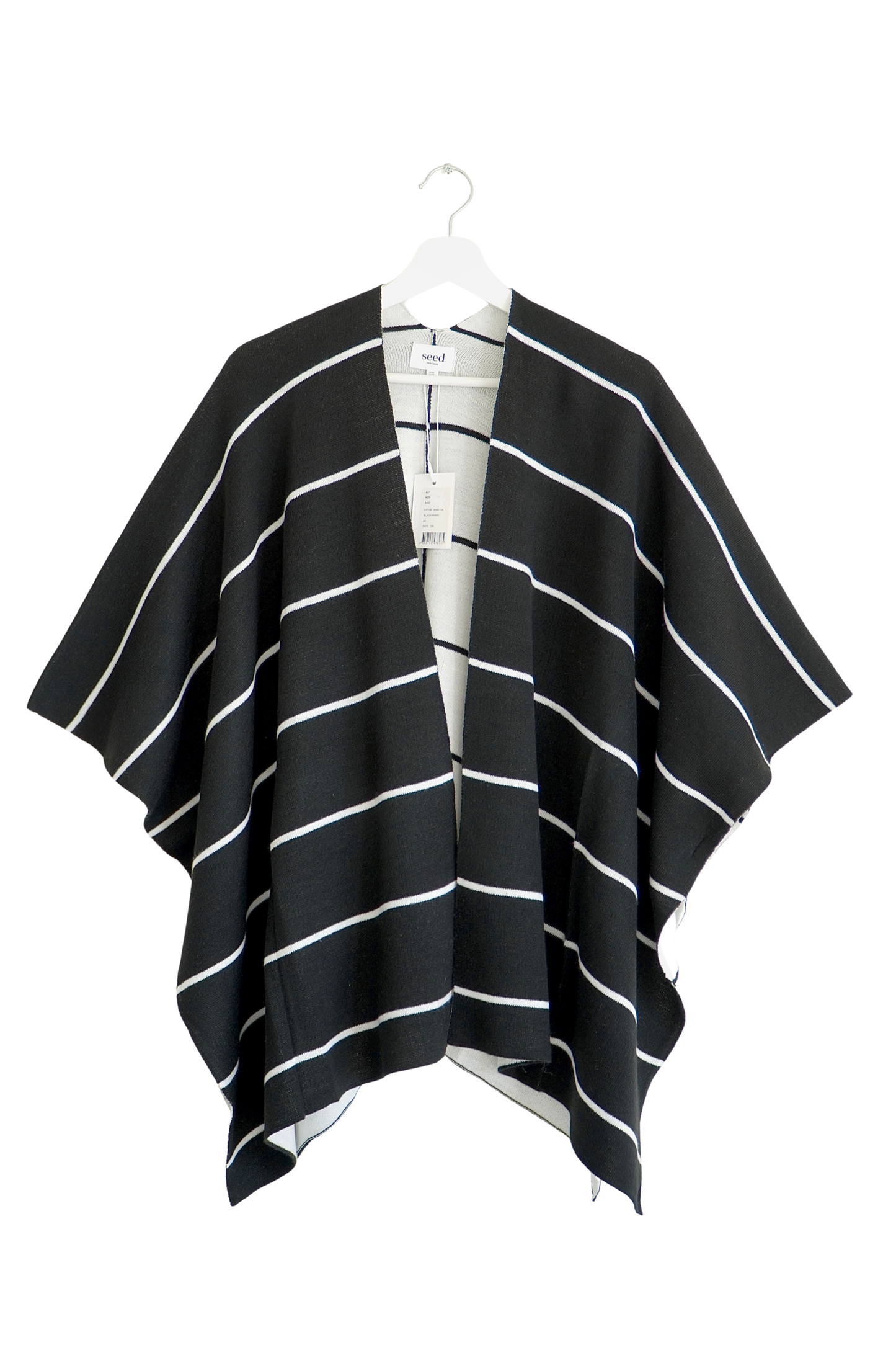 Seed Heritage Black and White Striped Kimono-Style Poncho (O/S)