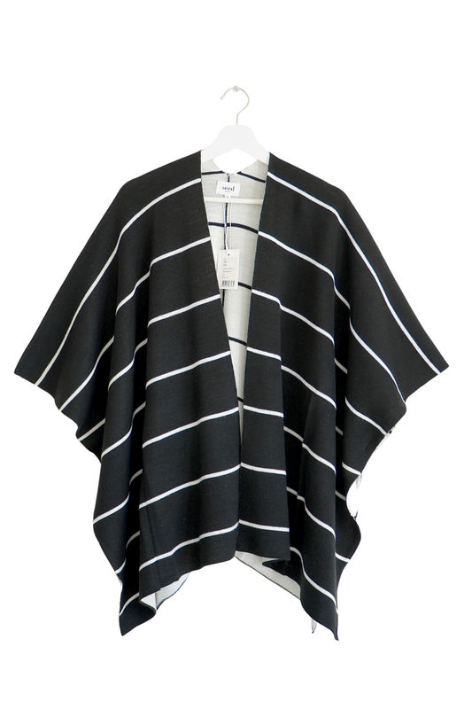 Seed Heritage Black and White Striped Kimono-Style Poncho (O/S)