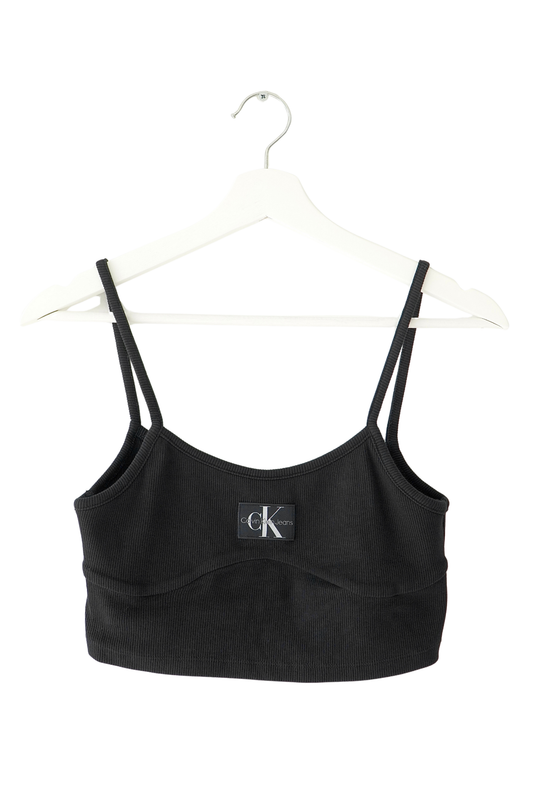 Calvin Klein Jeans Black Rib Bralette Top w/ Logo Badge (S)