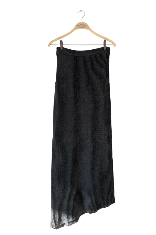 Bassike Knits Black 'Cardigan Stitch' Knitted Asymmetrical Maxi Skirt (Fits 8 Au)