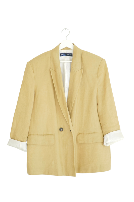 Zara Dusty Mustard Linen Suit Blazer (XL)